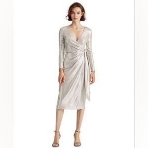 Lauren Ralph Lauren Metallic Surplice Dress, Size 18